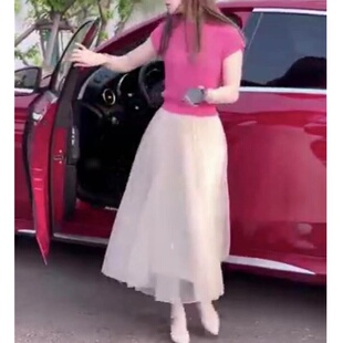 23268大爱美依缘2026夏季新款女神范纯色修身打底衫网纱半身裙潮