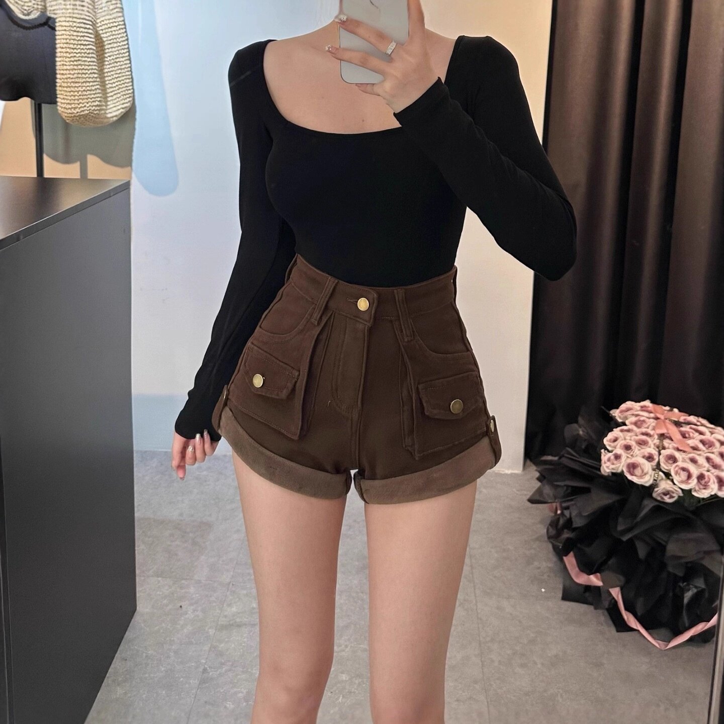 加绒加厚性感辣妹秋冬新款牛仔短裤宽松弹力百搭显瘦阔腿裤潮1838