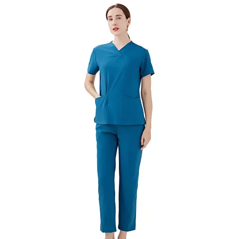 女护士服现货领短袖洗手衣套装手术服亚马逊医院V男韩版弹力