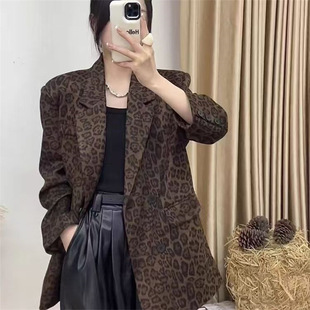 百搭设计感韩版 港风复古豹纹西装 时尚 新款 西服上衣 外套女2026春季