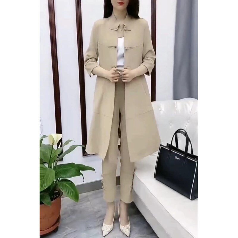 23182大爱美依缘2026新款中国风盘扣中长款外套时尚小脚裤女装