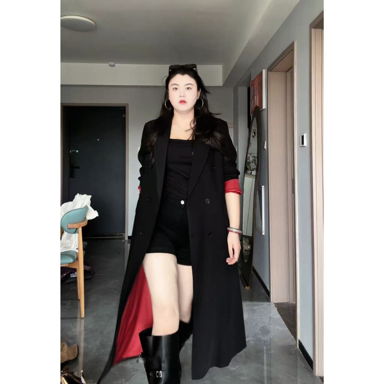 冬季新款大码女装长款西装风衣羽绒外套胖mm200斤加棉长大衣AA029