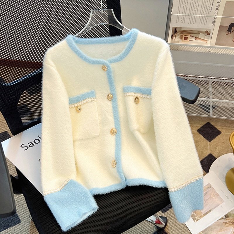 法式小香风撞色毛衣开衫外套女秋冬高级感软糯宽松短款针织衫上衣,女装/女士精品,毛针织衫,淘宝优惠券,粉丝福利购,淘宝优惠卷