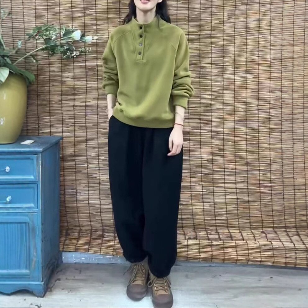 241083大爱美依缘2026秋冬新款宽松立领长袖卫衣休闲哈伦裤洋气女