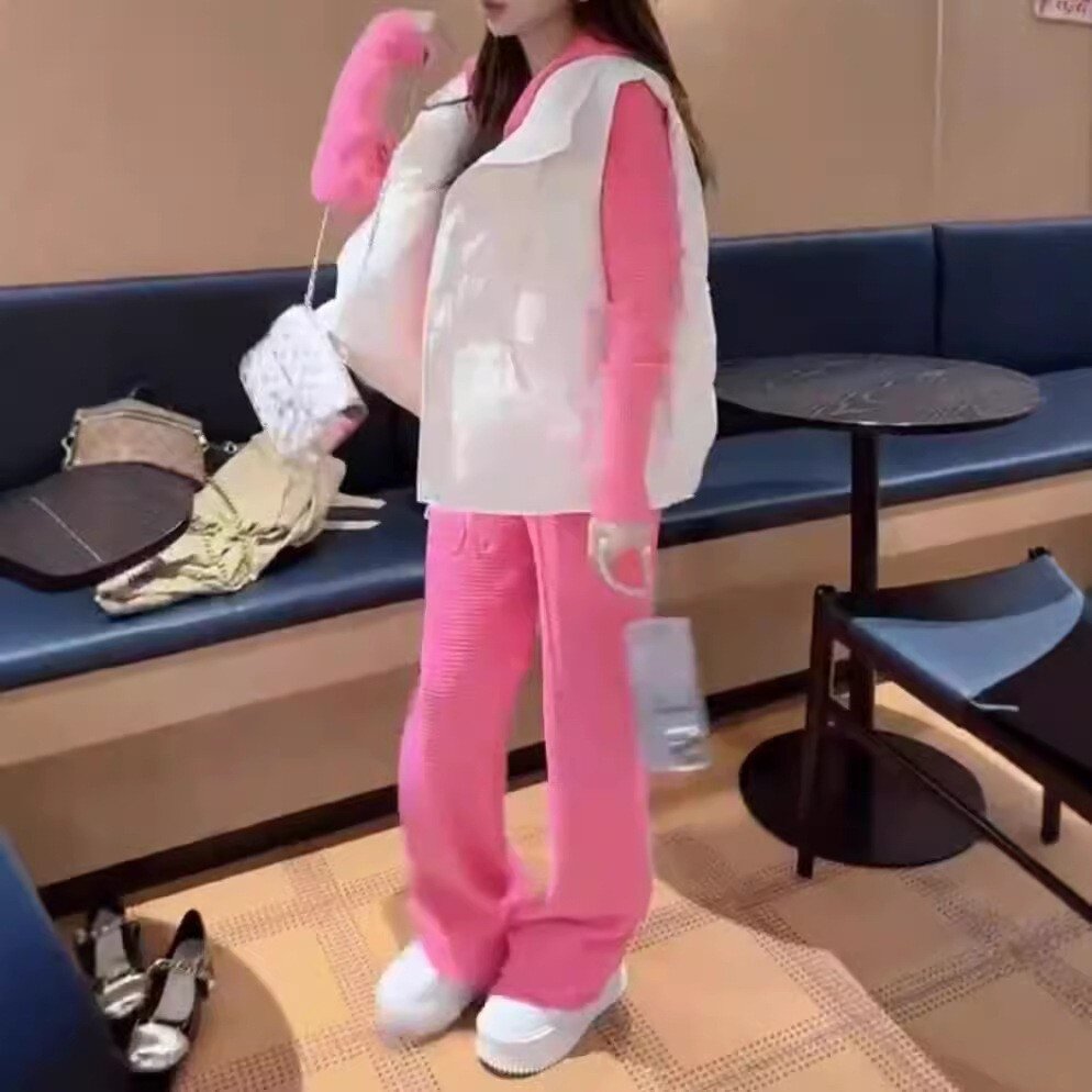 24867大爱美依缘2025新款时尚连帽上衣阔腿裤套装宽松棉马甲女潮