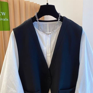 不规则飘带坎肩一粒扣无袖 春秋季 马甲秋季 2026西装 外搭马甲女 新款