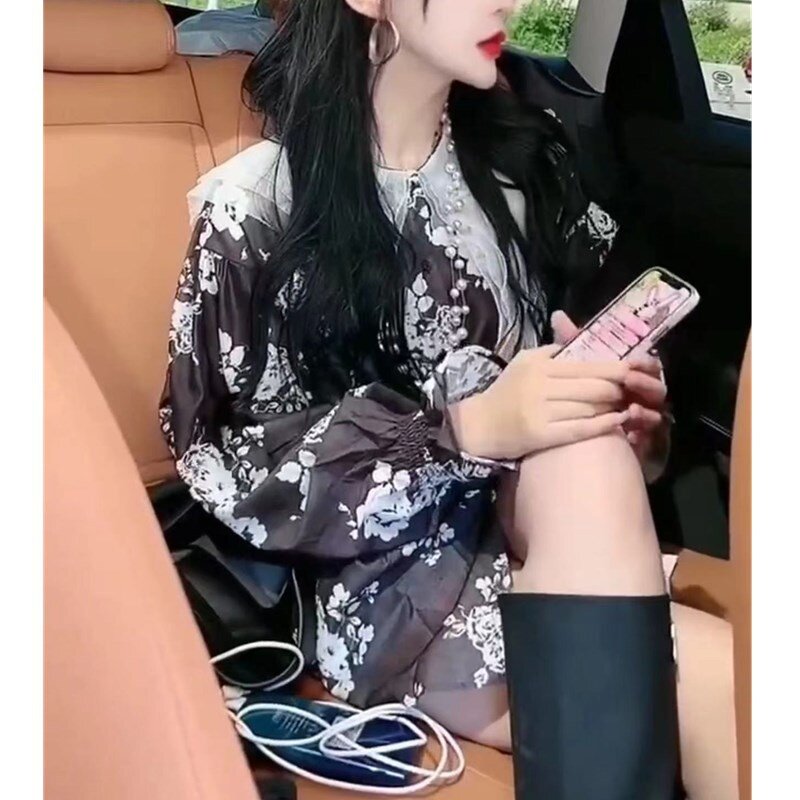 24129大爱美依缘2025春夏新款韩版小个子碎花娃娃领减龄衬衫时尚