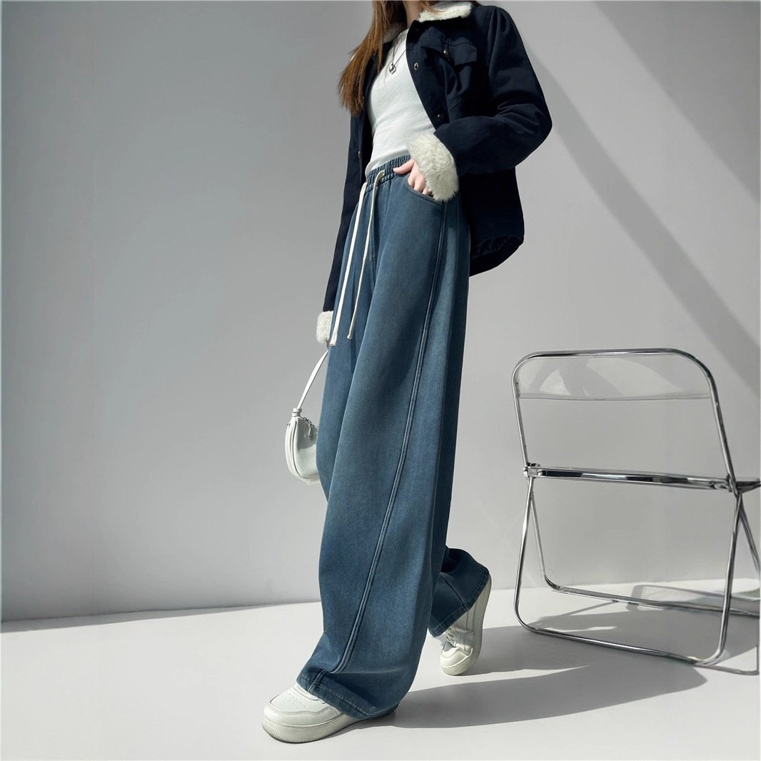 加绒加厚莱赛尔牛仔弯刀裤女秋冬保暖高腰宽松显瘦休闲直筒长裤子,女装/女士精品,休闲裤,淘宝优惠券,粉丝福利购,淘宝优惠卷