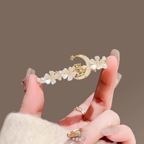 珍珠发夹女月兔花朵可爱少女侧边夹气质刘海夹鸭嘴夹子发卡配饰