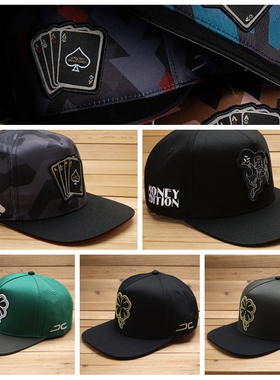 jchat德州扑克poker大亨富翁幸运四叶草杂款嘻哈平檐硬顶棒球帽子