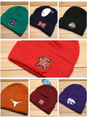 稀有美版大学橄榄篮球ncaa刺绣冬季弹力保暖翻边毛线针织帽滑雪帽