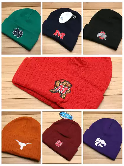 Rare American Version Ncaa College Football Embroidered Winter Stretchy Warm Cuffed Knit Beanie Ski Hat