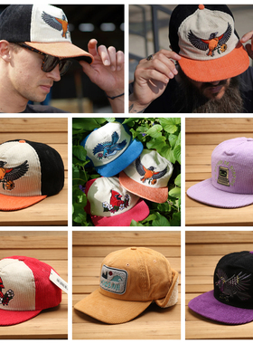 小众欧美ins复古vintage重刺绣灯软顶芯绒微弯平檐护耳棒球帽保暖