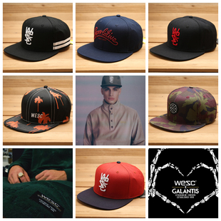 欧美滑板潮牌wesc孤品反戴限定刺绣平沿宽檐硬顶棒球帽snapback