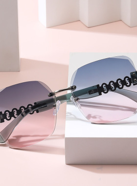 时尚渐变色无框切边太阳镜