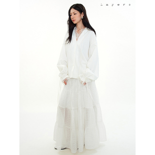 Layers 多层褶皱肌理 纯白夹丝大摆半裙