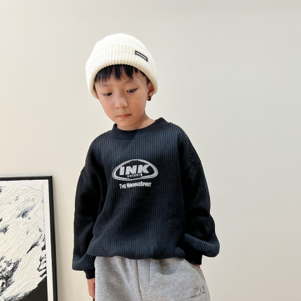 2023冬季新款男童一体绒加厚保暖毛衣儿童宽松柔软加绒卫衣潮童装