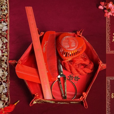 百子千孙尺针线盒新娘上头梳子