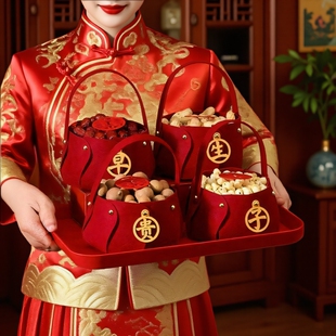饰布置用品 结婚早生贵子压床摆件创意婚礼喜糖干果手提篮子婚房装