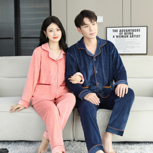 高级感海岛绒睡衣男女秋冬两件套宽松家居服外穿休闲保暖情侣套装