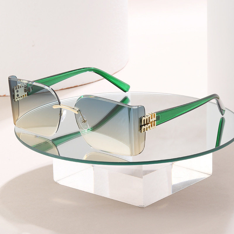 无框切边太阳镜时尚个性洋气方形曲面简约休闲街拍防紫外线墨镜潮