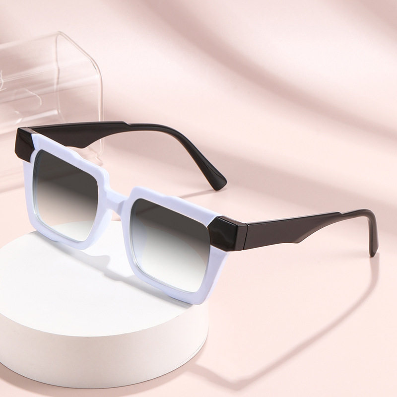 时尚个性方框太阳镜男女欧美风凹造型复古气质防紫外线白框墨镜潮