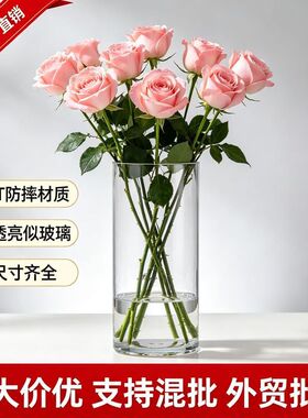亚克力防摔花瓶摆件客厅插花透明水养富贵竹直筒轻奢高级感醒花桶