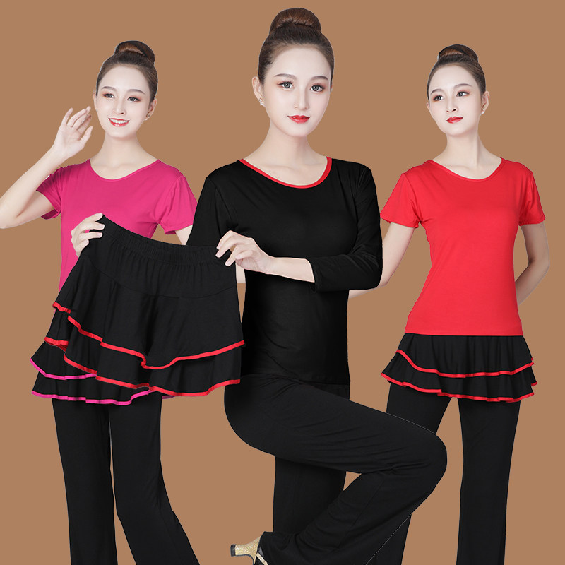 广场舞服装新款套装舞蹈服大妈跳舞衣服女短袖上衣裤子三件套2025