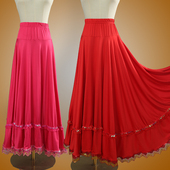 广场舞服装 高腰半身裙红色跳舞裙子 新款 中长款 大摆裙交谊舞裙夏季