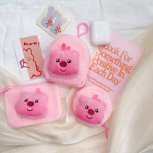 可爱少女心小海狸露比迷你零钱包挂件卡通毛绒耳机收纳包ins挂件