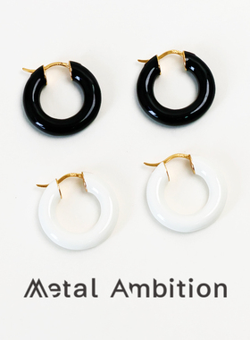 珐琅耳环女高级感耳圈纯银法式中古复古气质耳钉轻奢小众耳饰白色