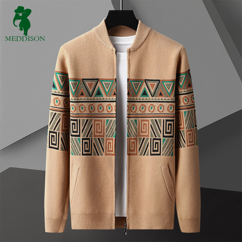 巴黎【设计师】Meddison提花翻领针织衫开衫男春秋季毛衣披肩夹克