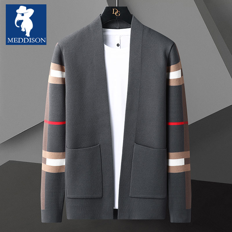 Meddison男士商务休闲针织开衫纯色简约薄款抗皱抗起球通勤上衣
