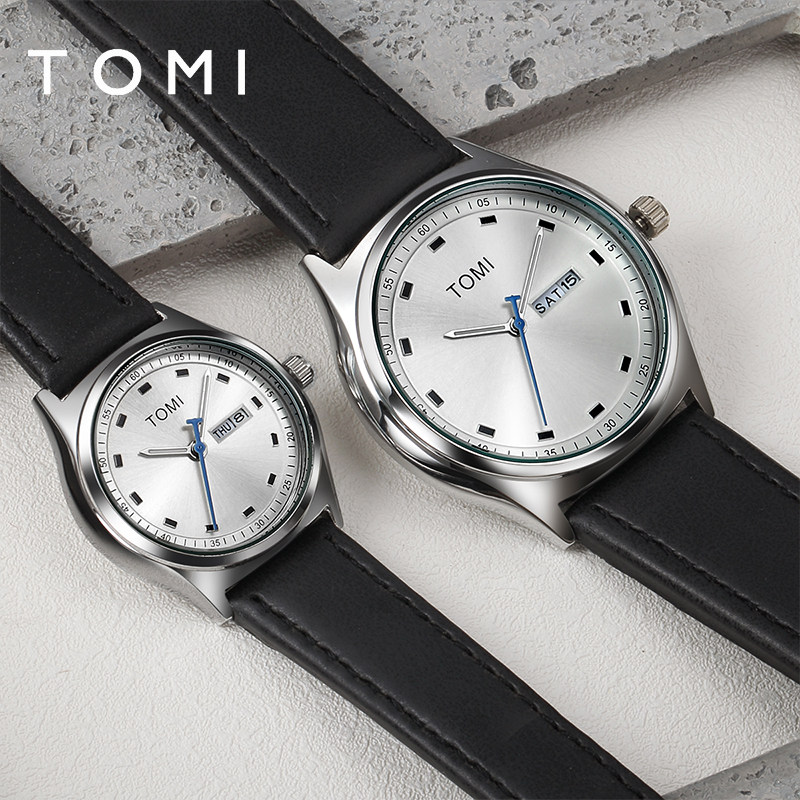 tomi2021新款简约潮流中学生商务防水男女闺蜜款石英机芯情侣手表