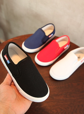 3-12周岁半4学生豆豆鞋5女童帆布鞋6男童黑白色布鞋子7春季8韩版