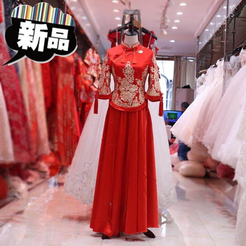 2018新款中式嫁衣秋冬◆新款◆古代婚纱女秀禾服结婚龙凤褂出阁服