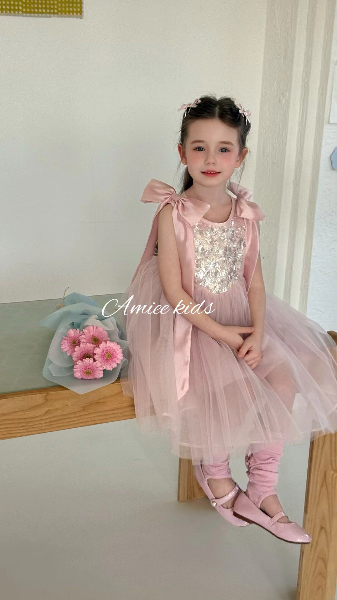 艾米品牌2026年夏装女童韩版百搭连衣裙女孩洋气宽松粉色公主裙