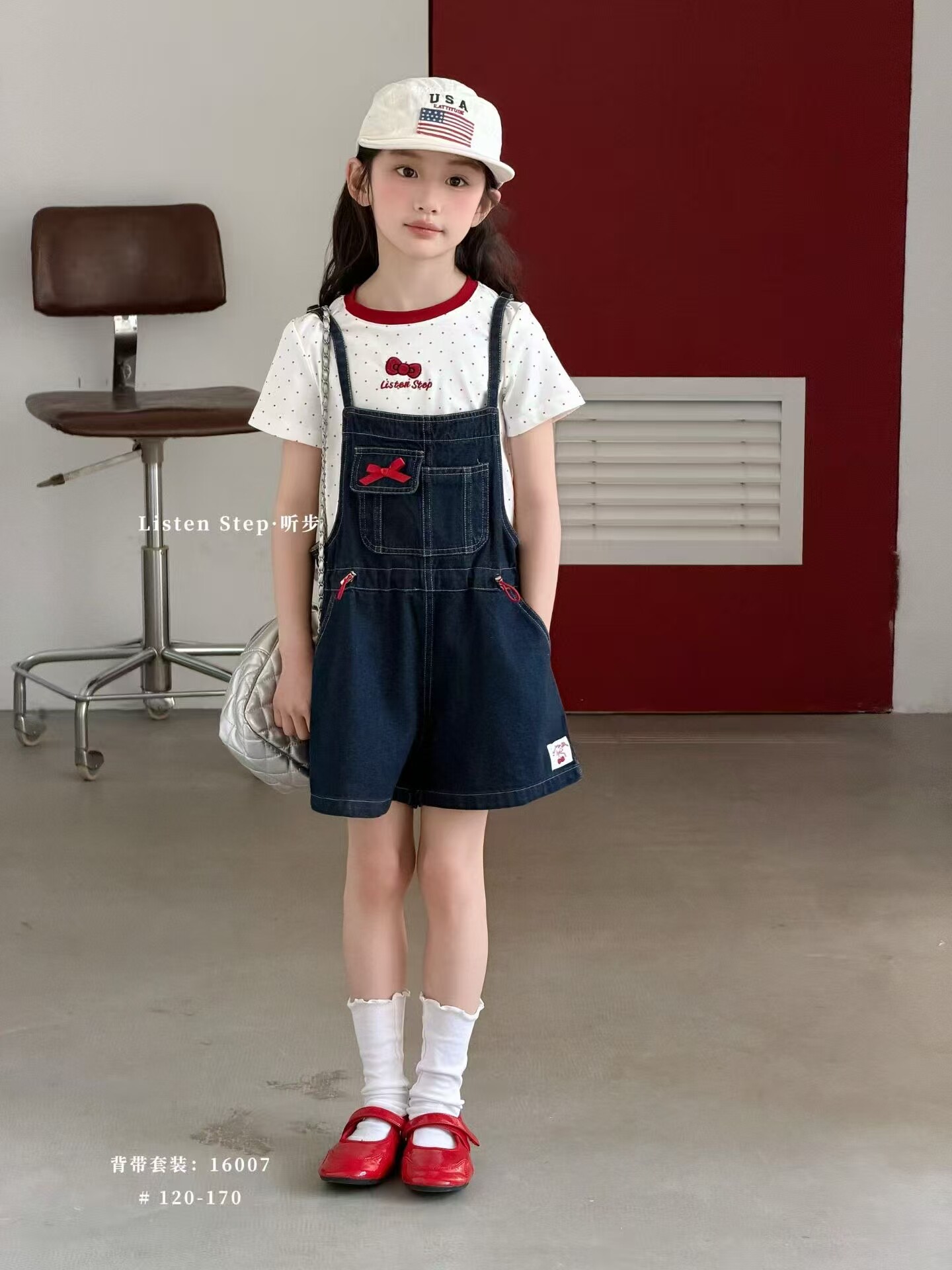 2026年夏装女童百搭T桖卡通背带裤女孩洋气宽松牛仔裤两件套装潮