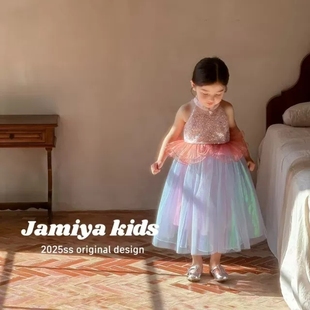 jamiya女童美人鱼公主裙2025夏季新梦幻网纱连衣裙海边度假吊带裙