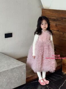 2025年新款女童冬款儿童洋气女孩新中式国花瓣粉色蝴蝶结连衣裙子