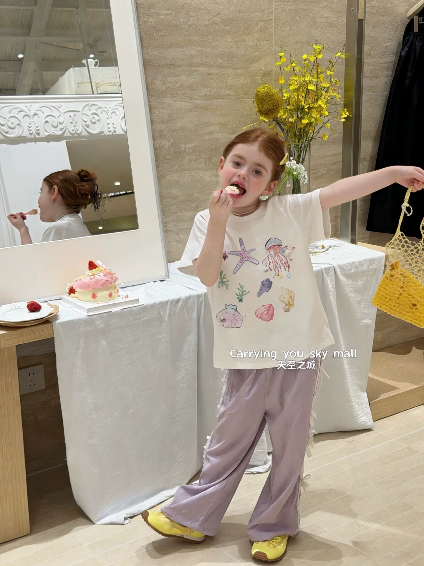 天空正品2026年夏装女童韩版百搭卡通洋气T桖海洋风印花上衣