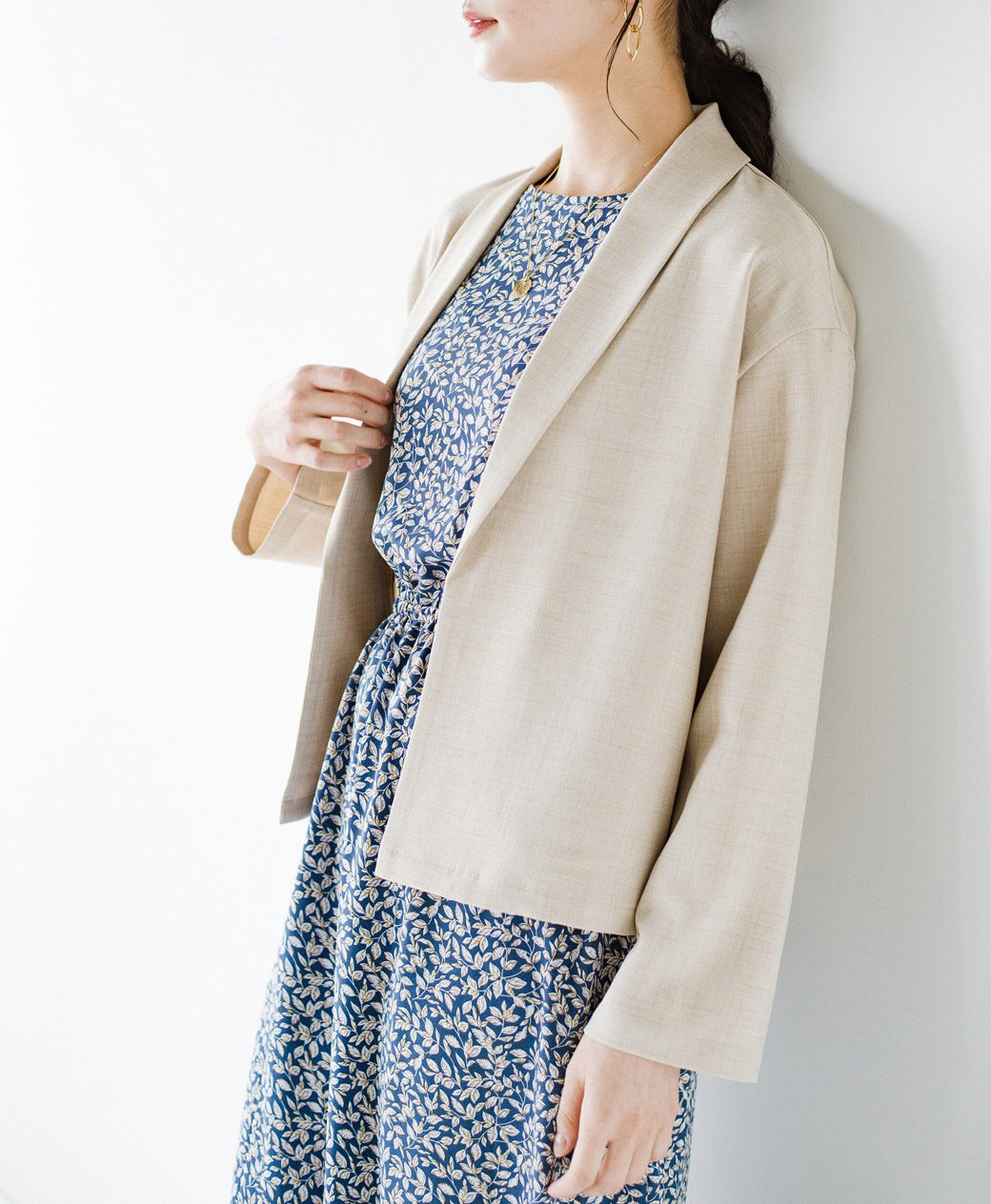 日本原单亚麻质感简洁款青果领OL通勤百搭款长袖小洋装女外套西装