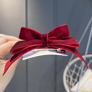 儿童过年头饰红色丝绒立体蝴蝶结发饰拜新年女童发卡公主宝宝顶夹