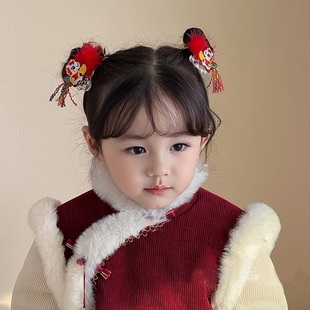 马年头饰儿童红色喜庆小马发卡过新年对夹古风新中式 汉服女童发夹