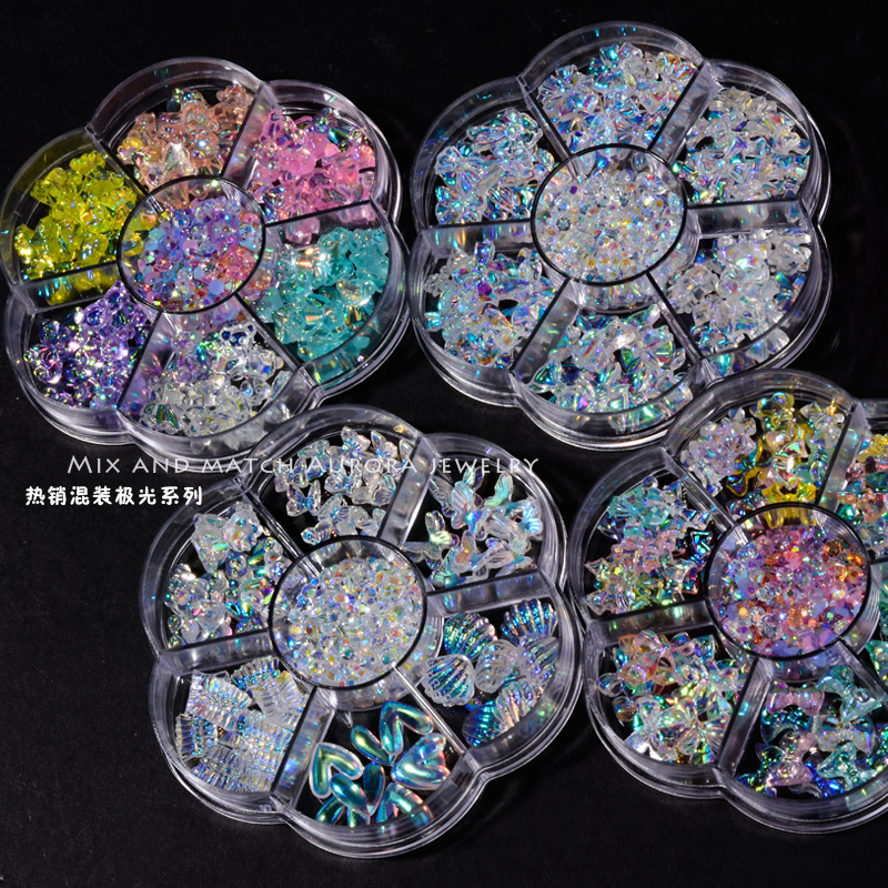蝴蝶结极光小熊蝴蝶水钻珍珠混装棒棒糖美甲饰品指甲装饰钻配饰钻