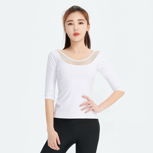 菩媞瑜伽服带胸垫中袖运动健身房跑步网纱性感透气弹力修身上衣