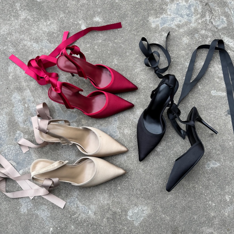 绑带高跟尖头细跟仙女风包头凉鞋