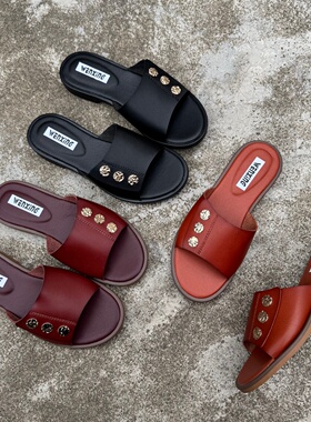 外贸大码鞋平底拖鞋女夏新款沙滩舒适百搭外穿搭扣防滑平跟一字拖