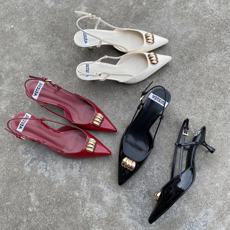 尖头细跟配裙子高跟名媛包头凉鞋