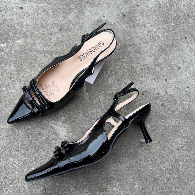 漆皮包头凉鞋夏新款蝴蝶结高跟鞋